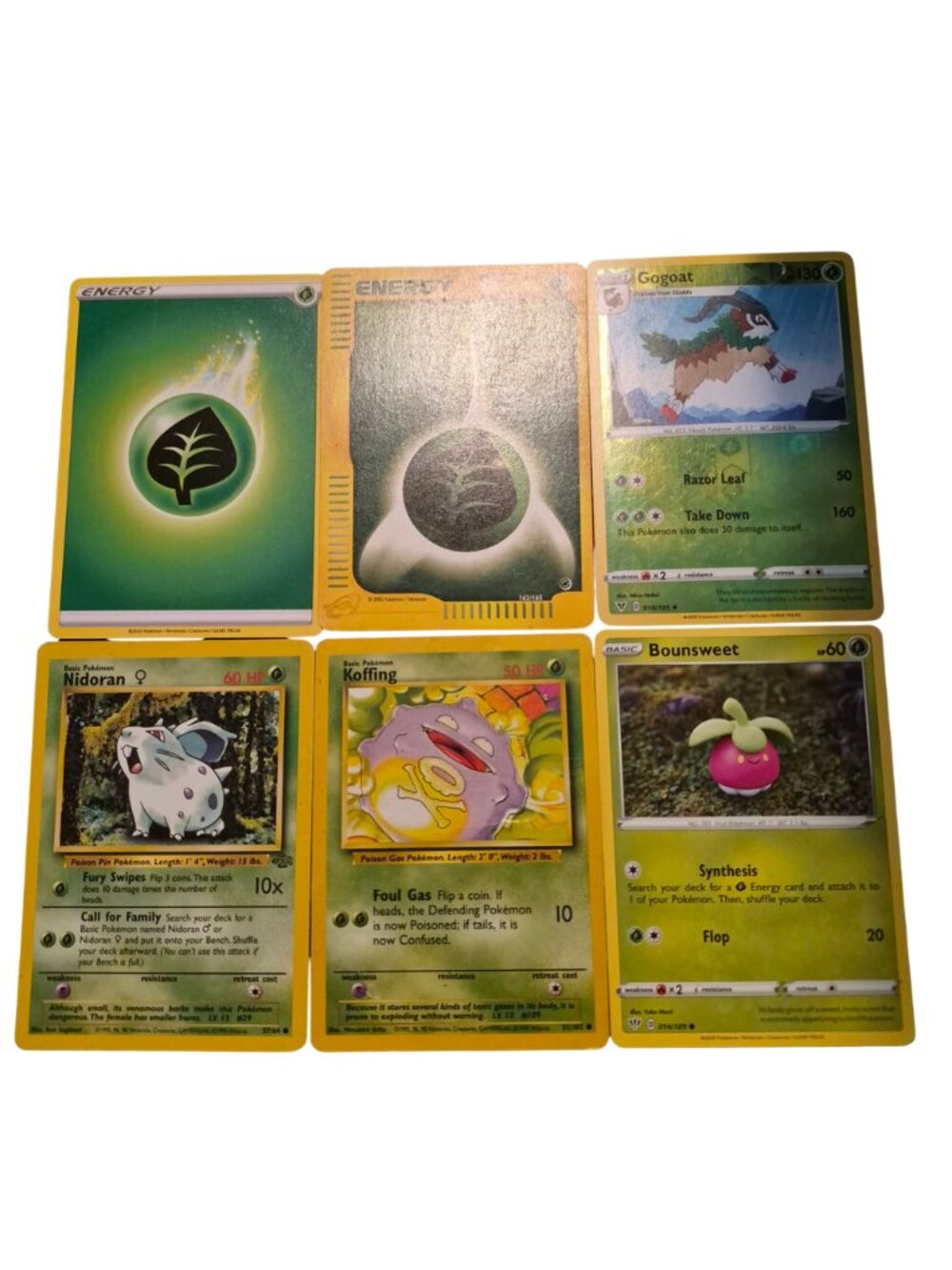 Pokemon Card Lot Vintage Nidoran Koffing Gogoat Bounsweet Grass Energy Bundle